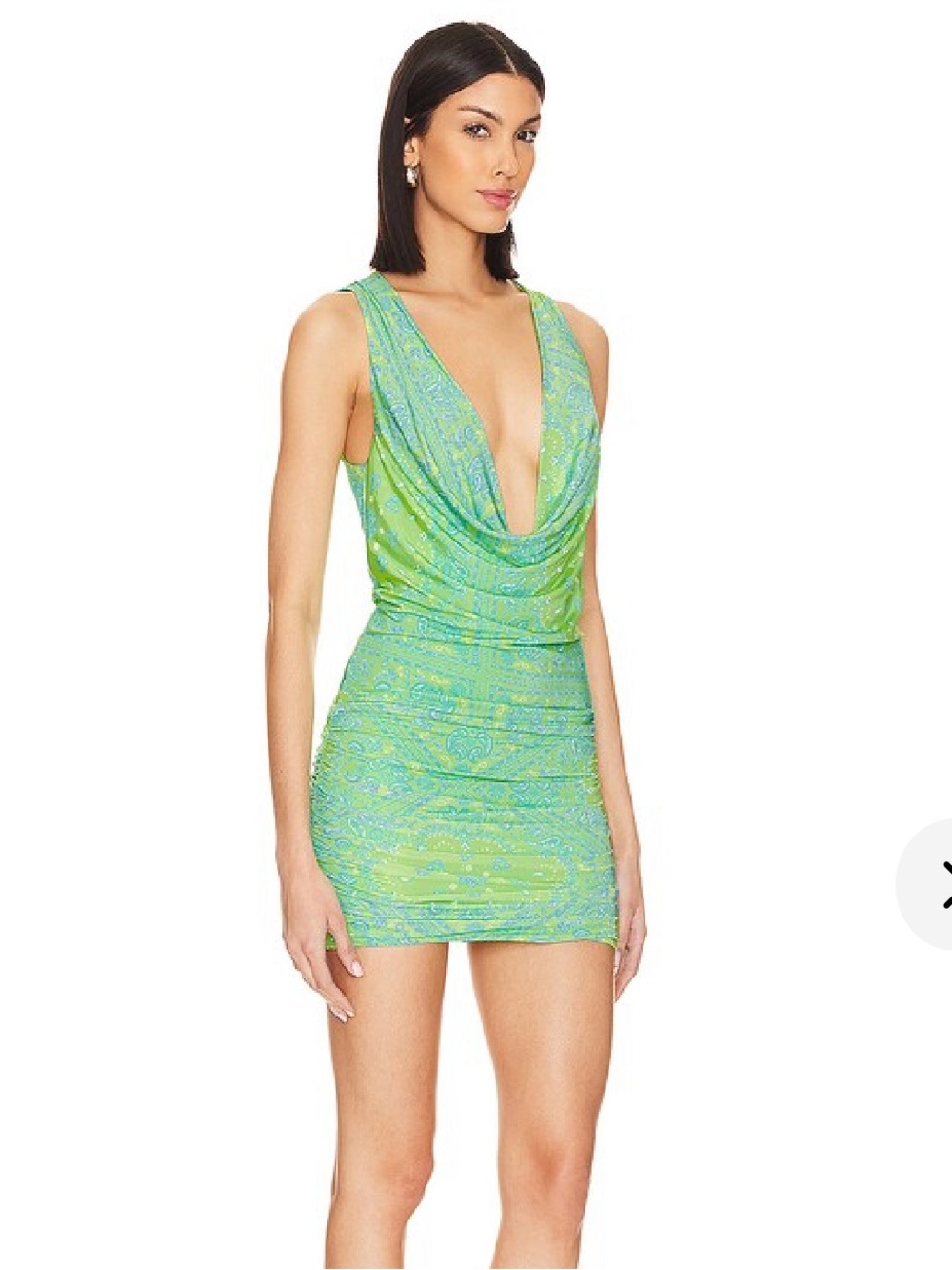 Lovers + Friends Juna Mini Dress in Neon Green andBlue Bandana Print Medium